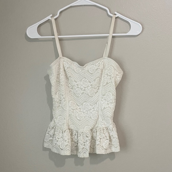 Tops - Chic Cream Lace Camisole Top - Corset Peplum Style